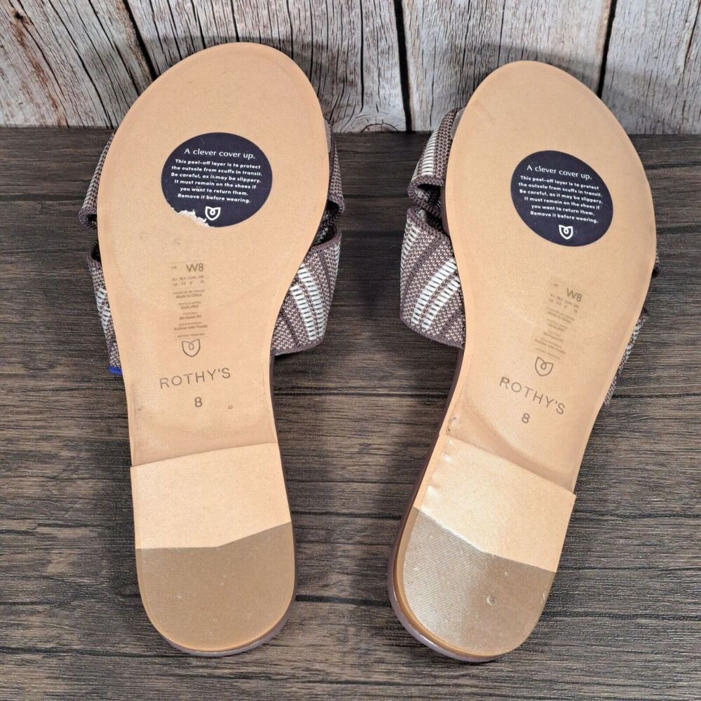 Rothys The Knot Taupe Stripe Slip on Flat Sandals Women's Size 8 (NWOB) - Picture 7 of 8
